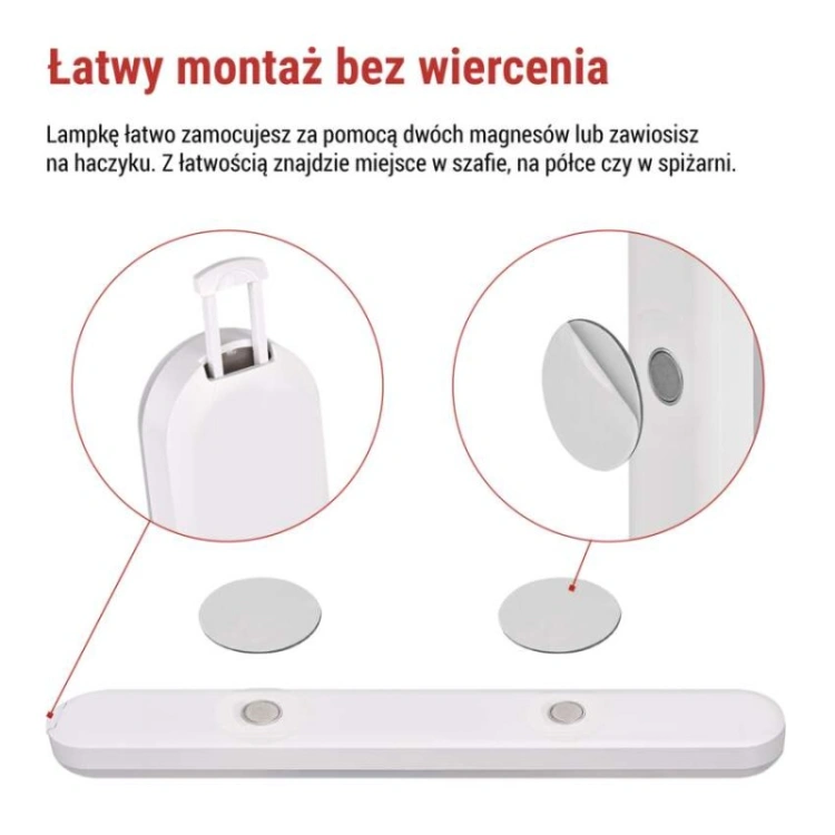 Lampa LED podszafkowa ładowalna, czujnik PIR, czujnik zmierzchu