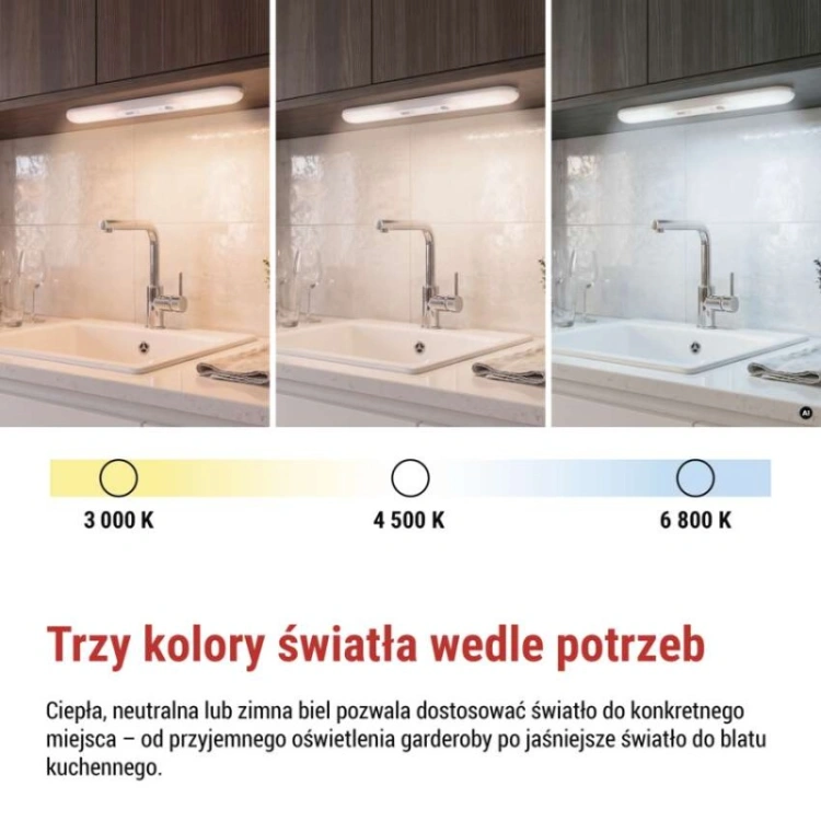 Lampa LED podszafkowa ładowalna, czujnik PIR, czujnik zmierzchu