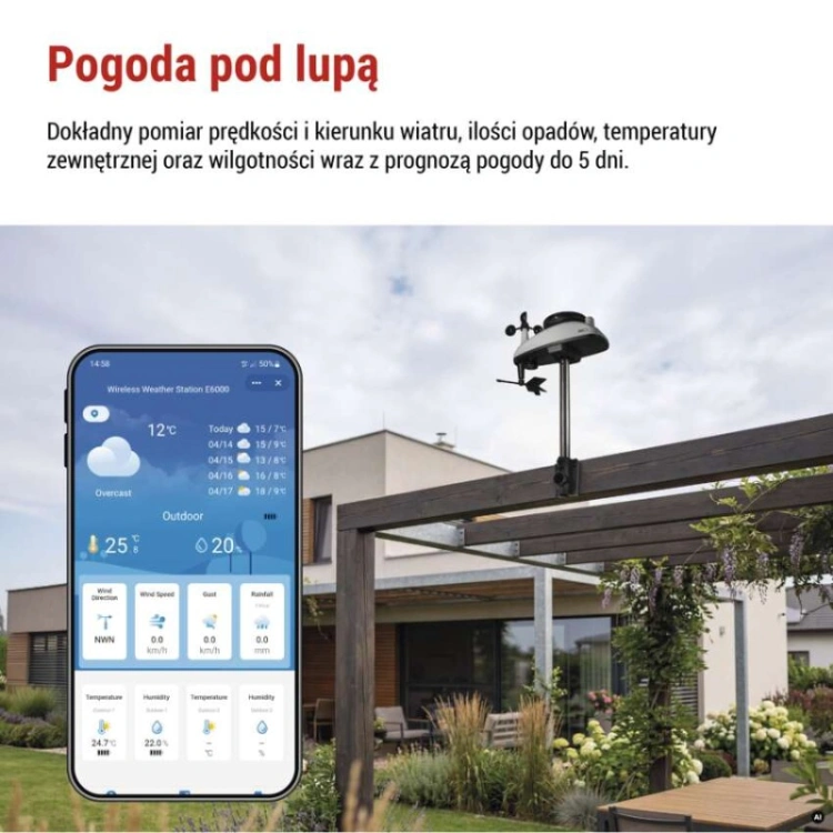 Stacja pogodowa E6000 z aplikacją na telefon, WiFi