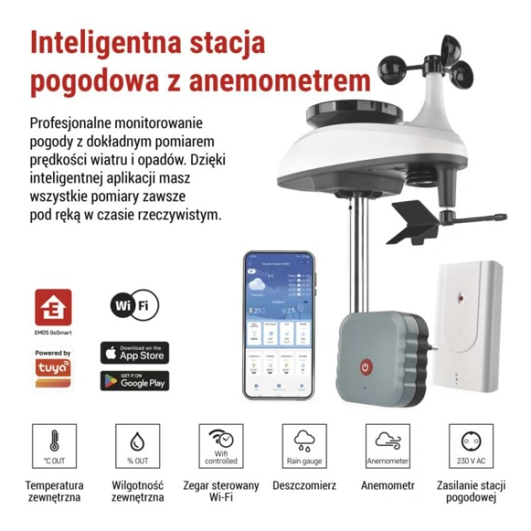 Stacja pogodowa E6000 z aplikacją na telefon, WiFi