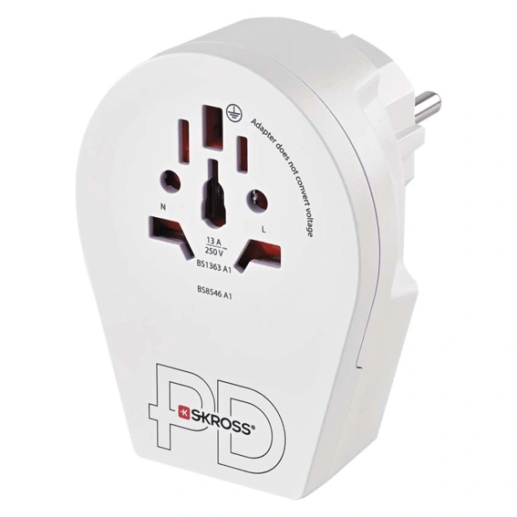 Adapter podróżny do Europy Centralnej, biały, 1×USB-C, 1×USB-A