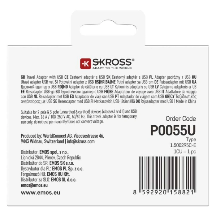 Adapter podróżny do Europy Centralnej, biały, 1×USB-C, 1×USB-A