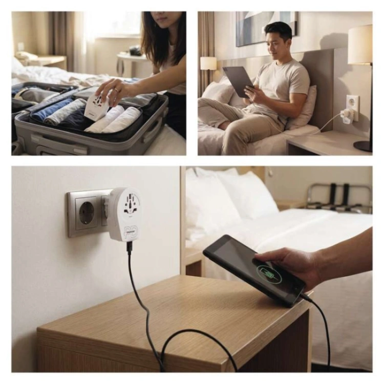 Adapter podróżny do Europy Centralnej, biały, 1×USB-C, 1×USB-A
