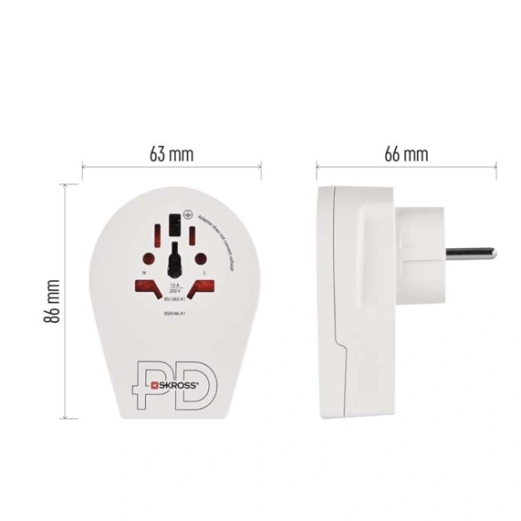 Adapter podróżny do Europy Centralnej, biały, 1×USB-C, 1×USB-A