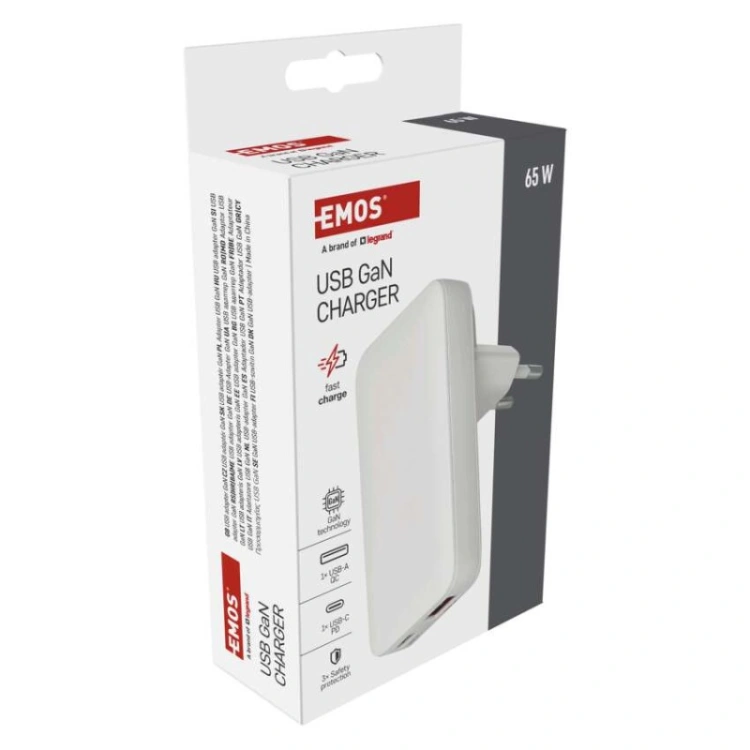 Zasilacz sieciowy USB GaN PD 65W, AC + kabel