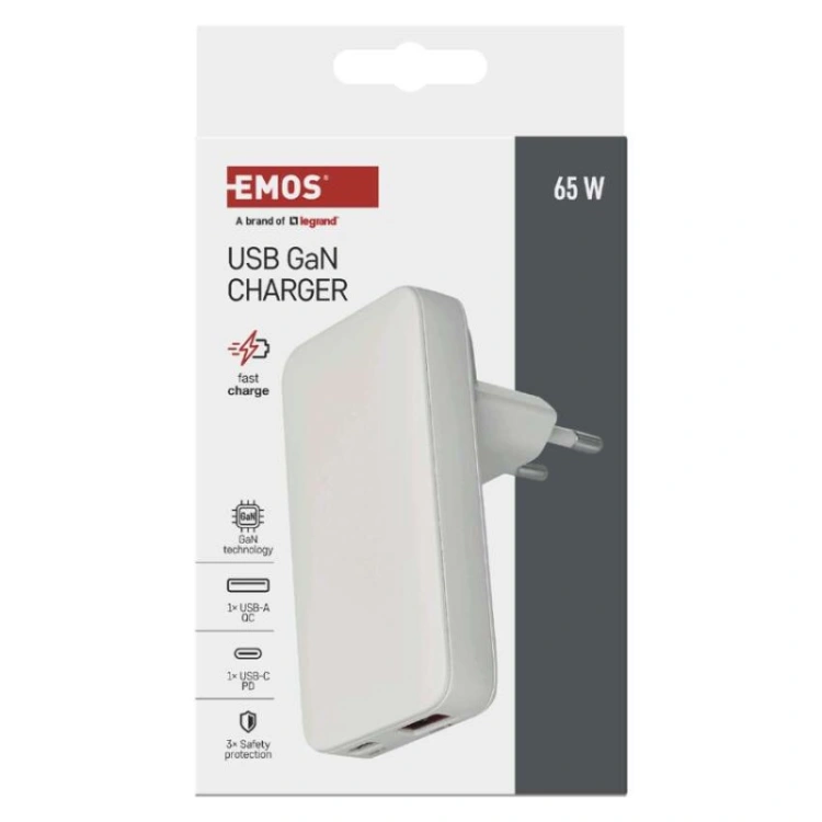Zasilacz sieciowy USB GaN PD 65W, AC + kabel
