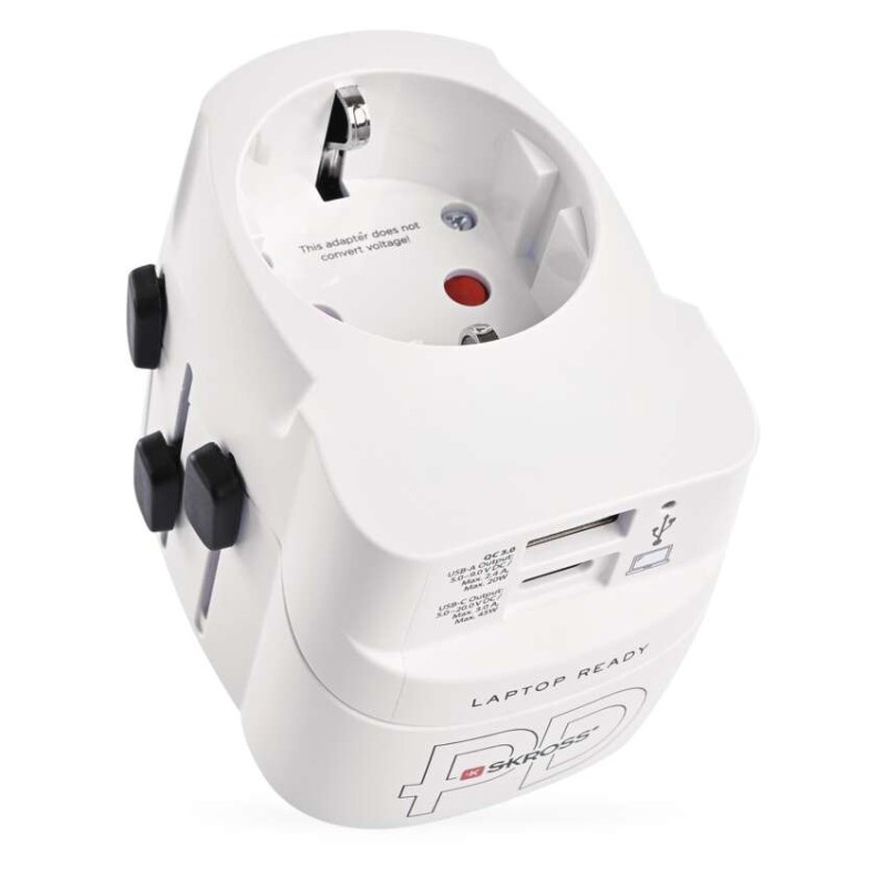 Adapter podróżny do Ameryki, Afryki i Azji, biały, 1×USB-C, 1×USB-A