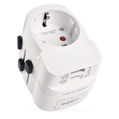 Adapter podróżny do Ameryki, Afryki i Azji, biały, 1×USB-C, 1×USB-A