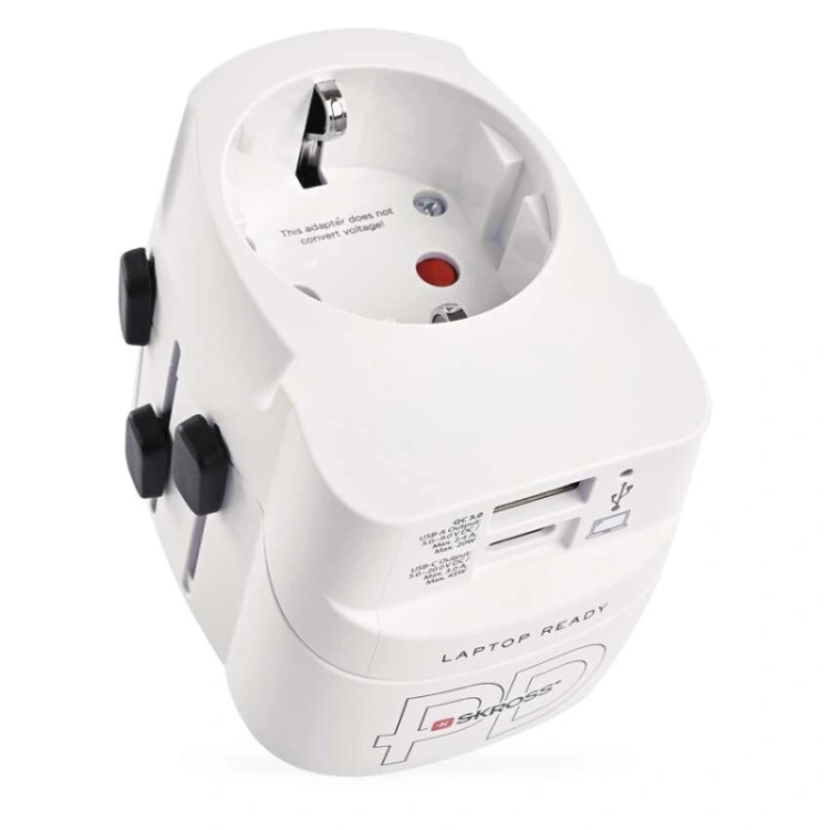 Adapter podróżny do Ameryki, Afryki i Azji, biały, 1×USB-C, 1×USB-A