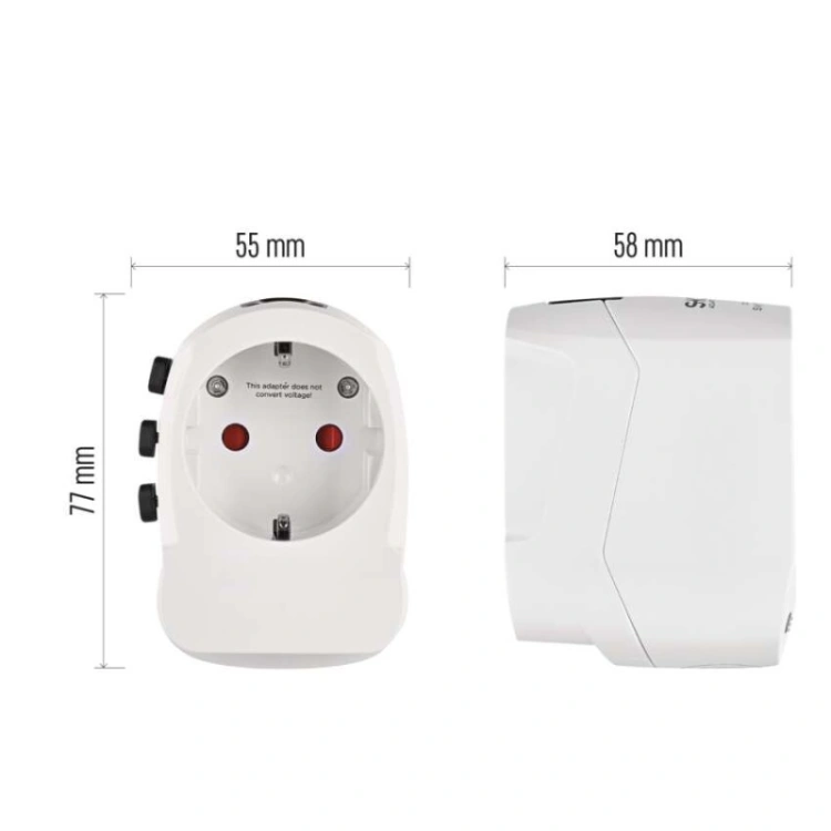 Adapter podróżny do Ameryki, Afryki i Azji, biały, 1×USB-C, 1×USB-A