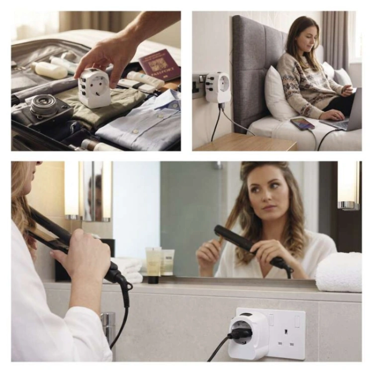 Adapter podróżny do Ameryki, Afryki i Azji, biały, 1×USB-C, 1×USB-A