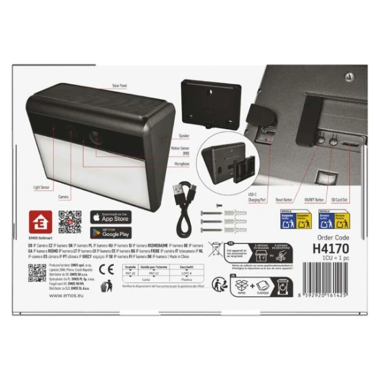 GoSmart Zewnętrzna kamera IP-1100G WALL zasilana bateryjnie, z Wi-Fi i panelem słonecznym