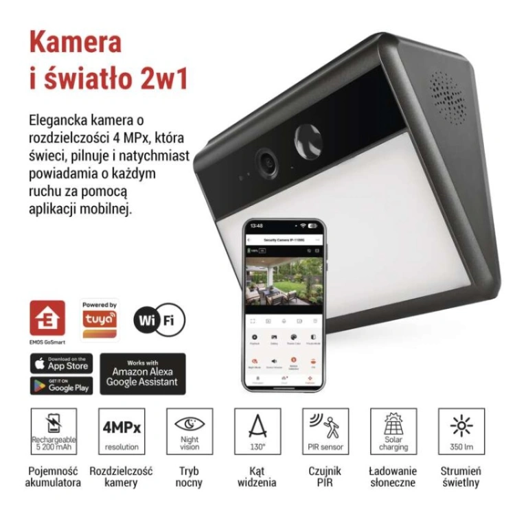 GoSmart Zewnętrzna kamera IP-1100G WALL zasilana bateryjnie, z Wi-Fi i panelem słonecznym