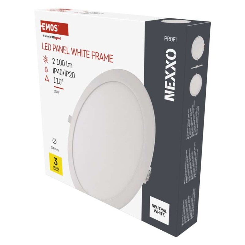 Panel LED wpuszczany NEXXO, okrągły, biały, 25W, neutralna biel