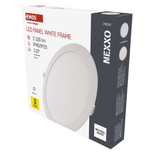 Panel LED wpuszczany NEXXO, okrągły, biały, 25W, neutralna biel