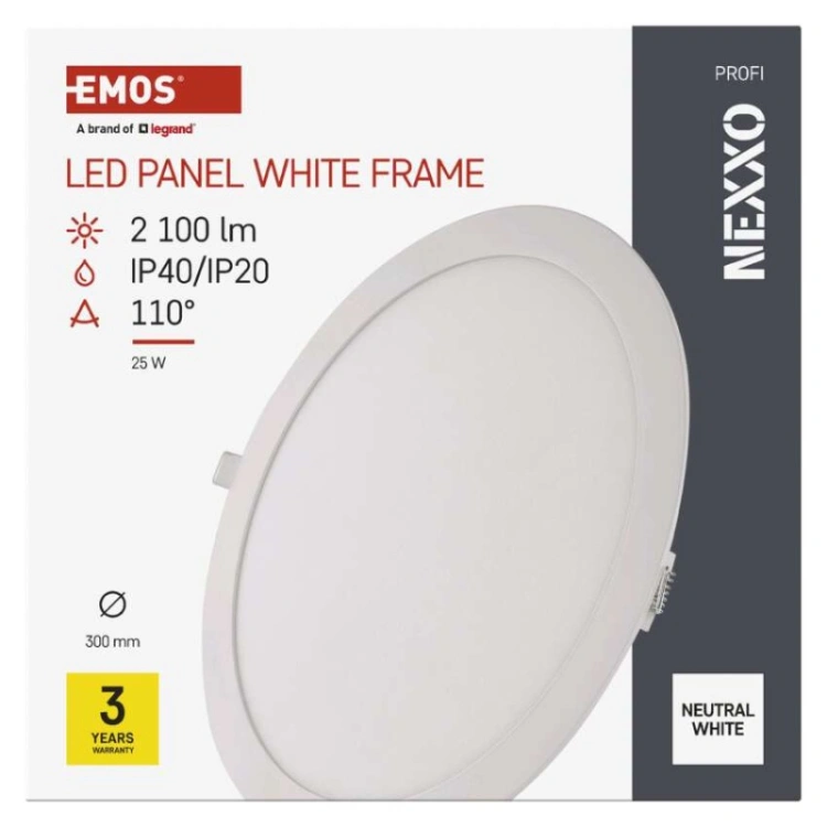 Panel LED wpuszczany NEXXO, okrągły, biały, 25W, neutralna biel