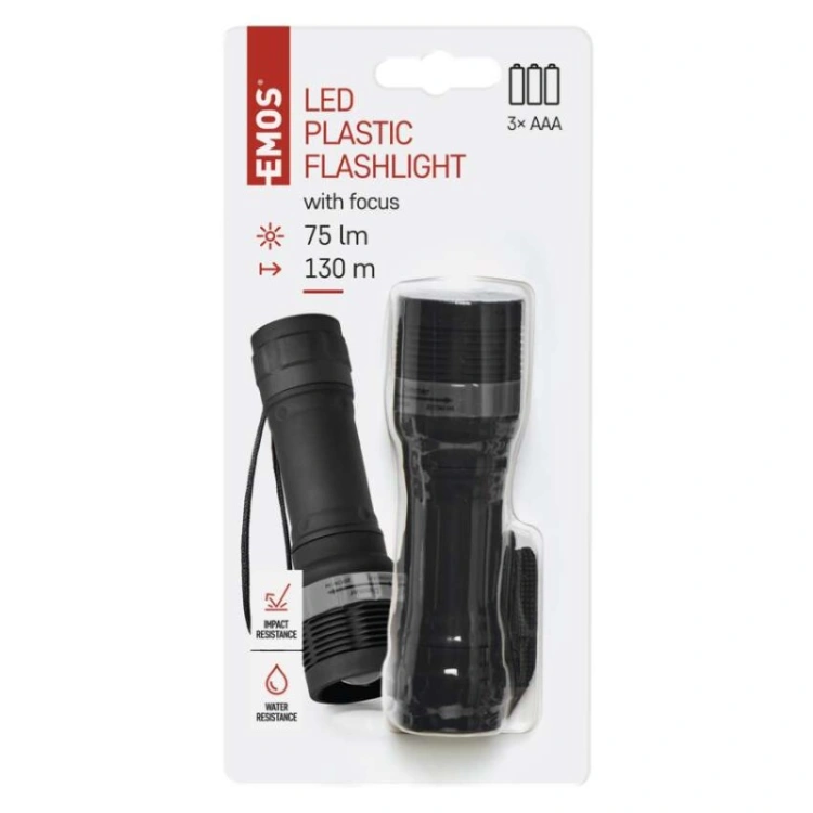 Latarka LED 3W, 75 lm 3× AAA z zoomem