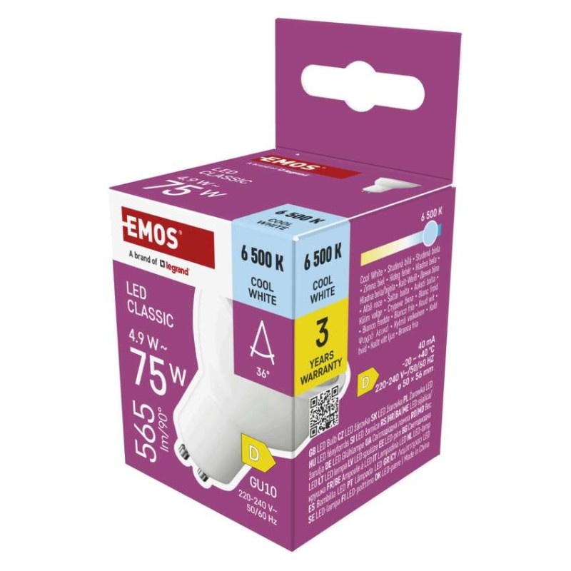 Żarówka LED Classic MR16 / GU10 / 4.9 W (75 W) / 565 lm / zimna biel