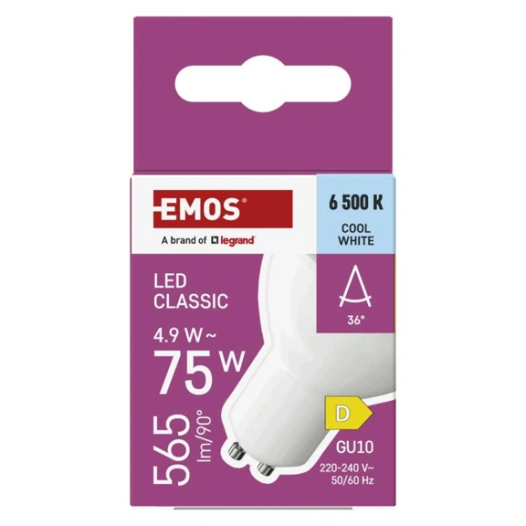 Żarówka LED Classic MR16 / GU10 / 4.9 W (75 W) / 565 lm / zimna biel