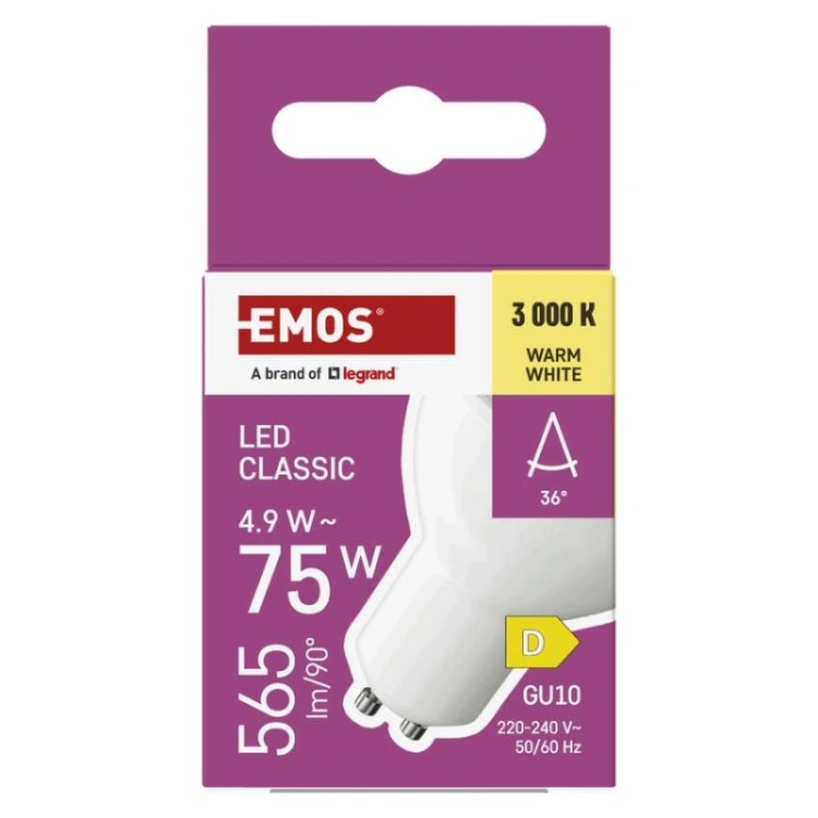 Żarówka LED Classic MR16 / GU10 / 4.9 W (75 W) / 565 lm / Ciepła biel