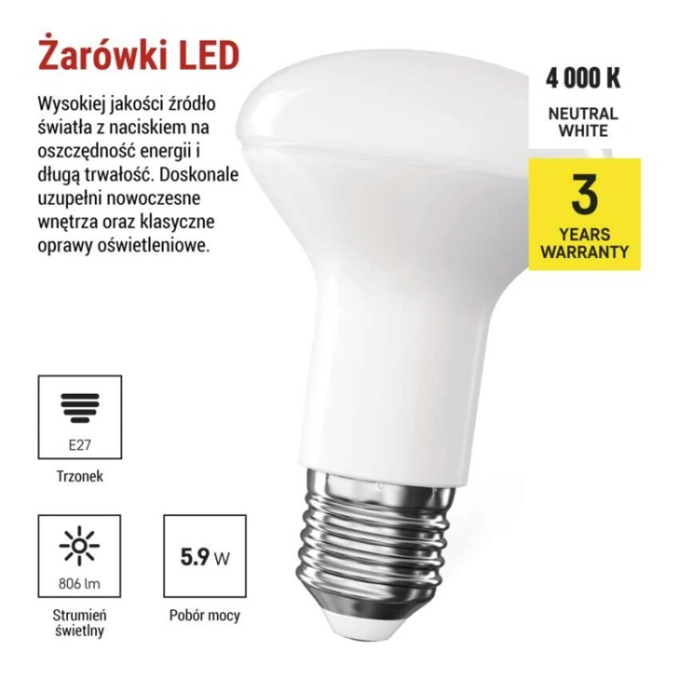 Żarówka LED Classic R63 / E27 / 5,9 W (60 W) / 806 lm / neutralna biel