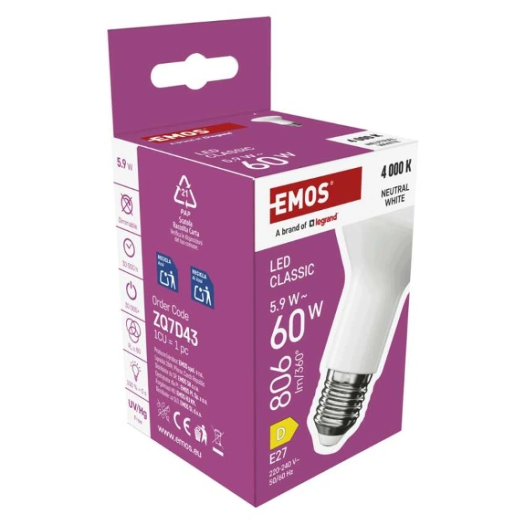 Żarówka LED Classic R63 / E27 / 5,9 W (60 W) / 806 lm / neutralna biel
