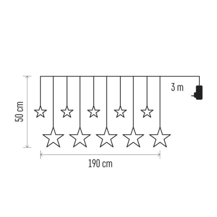Dekoracje - 125 LED sople gwiazdki 190x50 cm ciepła biel, IP44