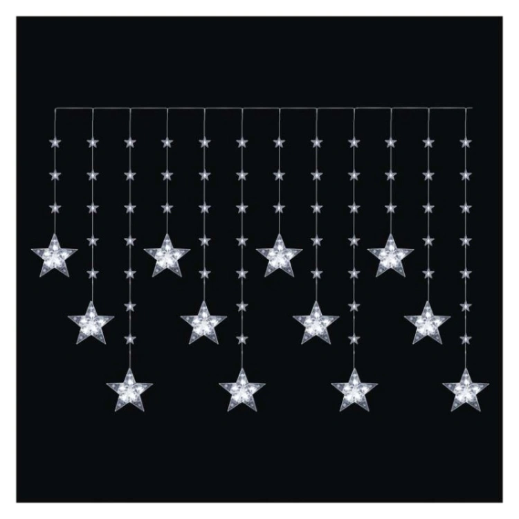 Świąteczna girlanda LED – gwiazdki, 170 x 85 cm, 3 baterie AA, IP44. zimna biała, timer