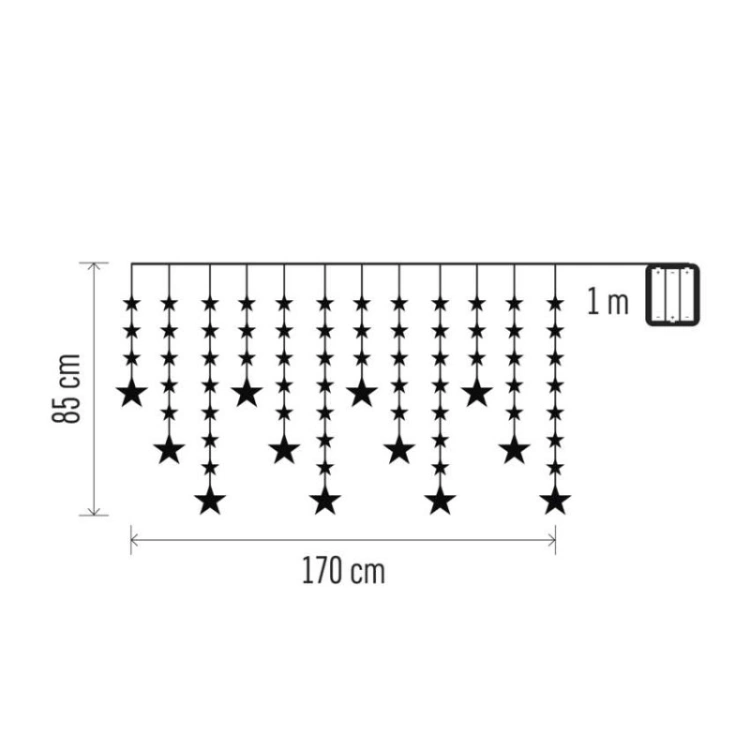 Świąteczna girlanda LED – gwiazdki, 170 x 85 cm, 3 baterie AA, IP44. zimna biała, timer