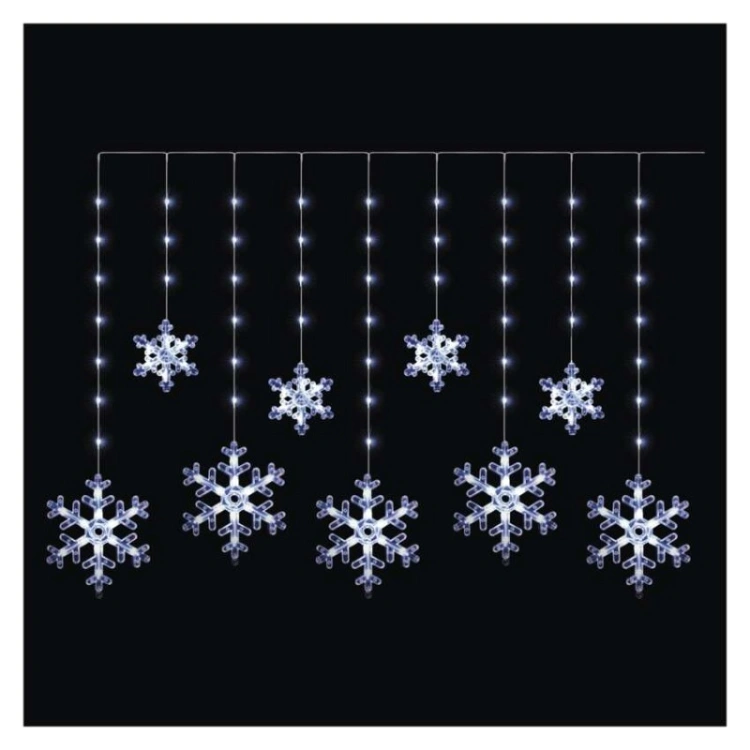 Świąteczna girlanda LED – płatki śniegu, 160 x 95 cm, IP44. zimna biała, timer