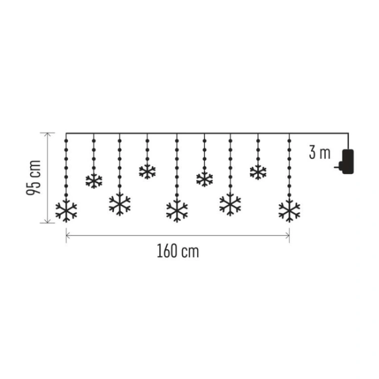 Świąteczna girlanda LED – płatki śniegu, 160 x 95 cm, IP44. zimna biała, timer