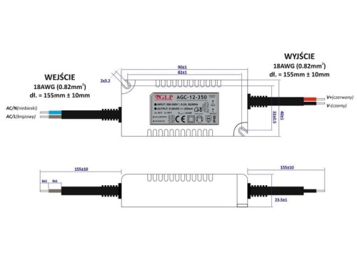 Rysunek wymiarowy zasilacza AGC-12-350