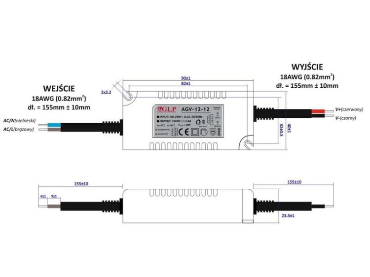 Zasilacz AGV-12-12 wymiary