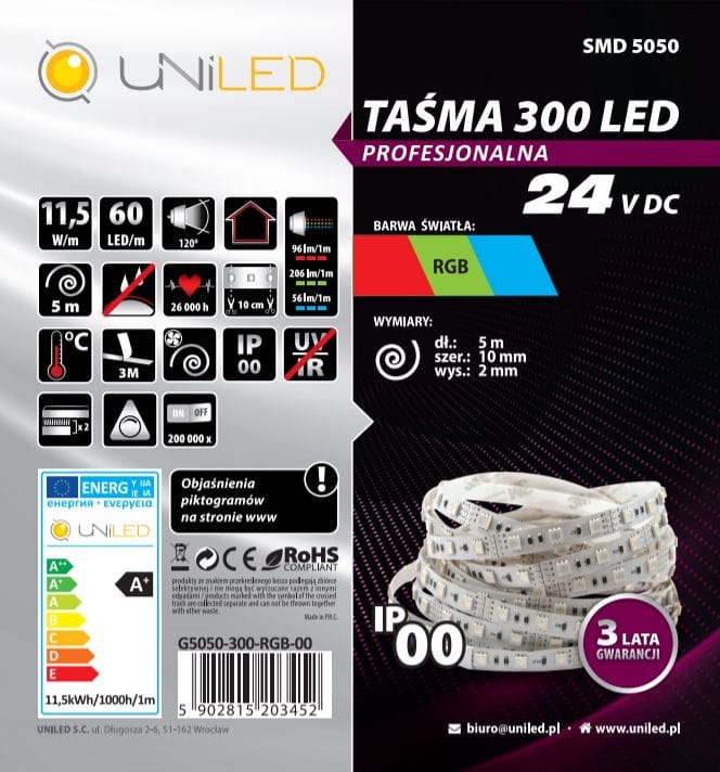 Taśma LED UNILED RGB 24V 300