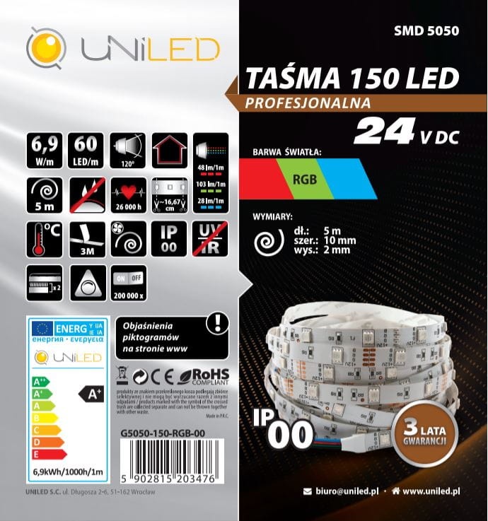 Taśma LED RGB 24V 30 led/1m UNILED
