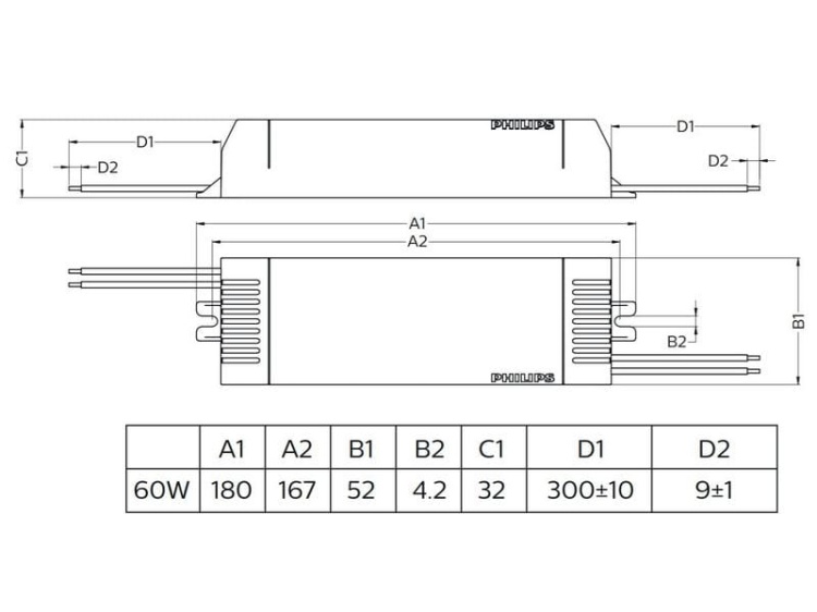 CertaDrive 60W 24VDC 220/240V rysunek wymiarowy