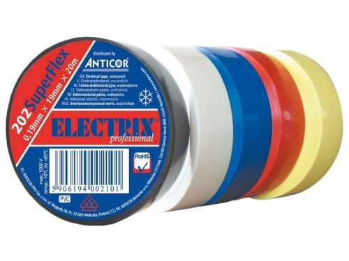 Taśma elektroizolacyjna 19mm x 20m Super Flex 5 kolorów