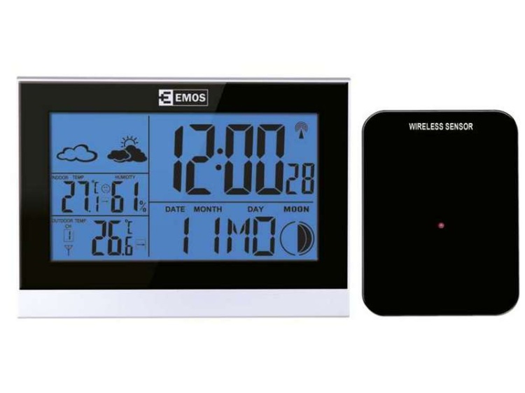 Widok kompletu stacji meteo Emos E3070 z przodu.