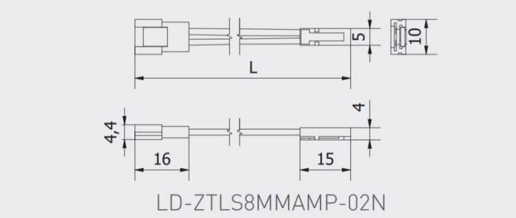 Łącznik dwustronny XC11 do taśm LED 8mm z przewodem 2m + złączka mini amp męski SLIM