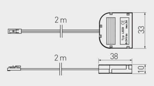 Złączka/dystrybutor do oświetlenia LED 3 gniazda z przewodem 2m AWG24+złączka mini AMP
