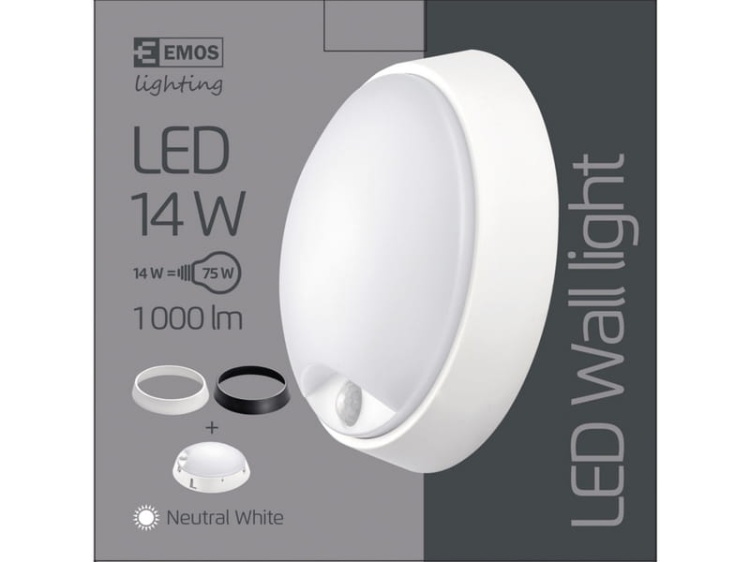 Oprawa LED ZM3231 okrągła biało-czarna 14W 4000K 1000lm PIR IP54 EMOS