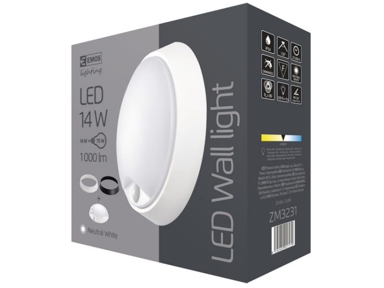 Oprawa LED ZM3231 okrągła biało-czarna 14W 4000K 1000lm PIR IP54 EMOS