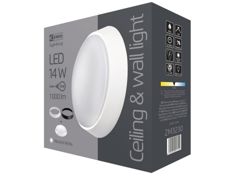 Oprawa LED ZM3230 okrągła biało-czarna 14W 4000K 1000lm IP54 EMOS