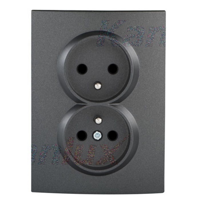Gniazdo zasilające podwójne francuskie, kompletne z ochroną styków LOGI 02-1260-141 grafitowe MOW ION 25270