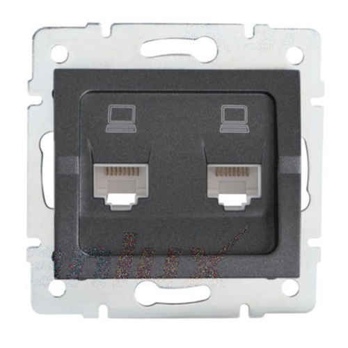 Gniazdo komputerowe podwójne niezależne (2x RJ45Cat 5e Jack) LOGI 02-1410-041 grafitowe MOW ION 25287