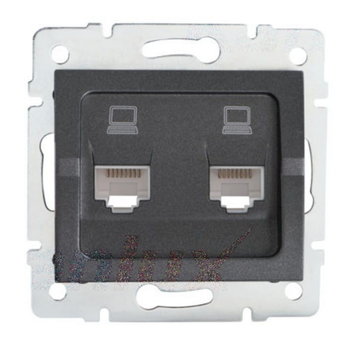 Gniazdo komputerowe podwójne niezależne (2x RJ45Cat 5e Jack) LOGI 02-1410-041 grafitowe MOW ION 25287