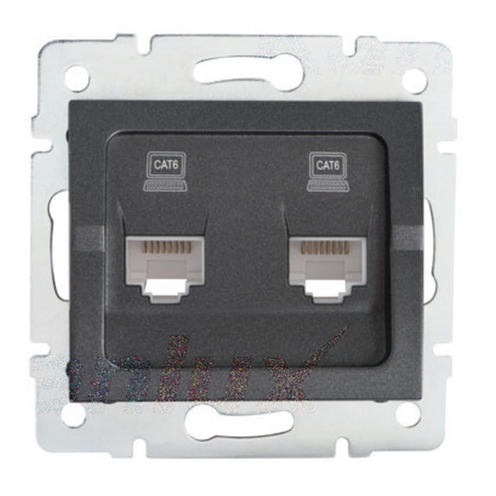 Gniazdo komputerowe podwójne niezależne (2x RJ45Cat 6 Jack) LOGI 02-1420-041 grafitowe MOW ION 25288