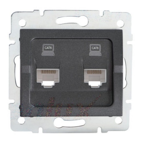 Gniazdo komputerowe podwójne niezależne (2x RJ45Cat 6 Jack) LOGI 02-1420-041 grafitowe MOW ION 25288