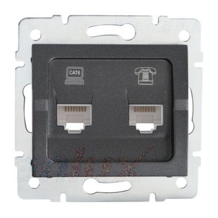 Gniazdo komputerowo-telefoniczne (RJ45 Cat 6+RJ11) LOGI 02-1440-041 grafitowe MOW ION 25290