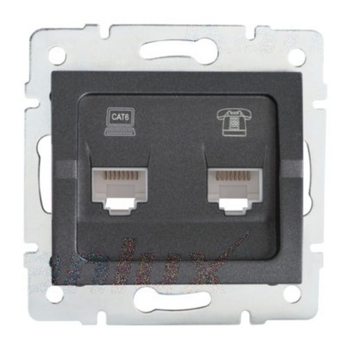 Gniazdo komputerowo-telefoniczne (RJ45 Cat 6+RJ11) LOGI 02-1440-041 grafitowe MOW ION 25290
